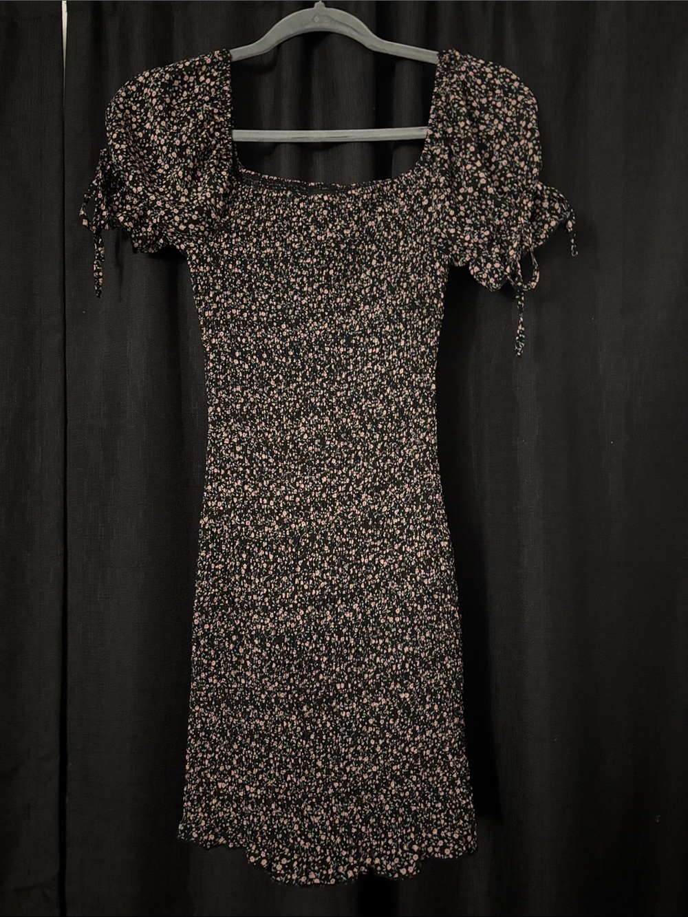 Black Floral Smocked Square-Neck Dress - Pink Floral